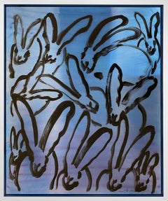 Hunt Slonem "Ear Space" Lightbox with Blue and Purple Hues and Painted Bunnies
