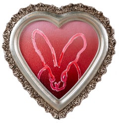 Hunt Slonem "Savannah" Neo-Expressionist Bunny Heart-Shaped Painting on Wood