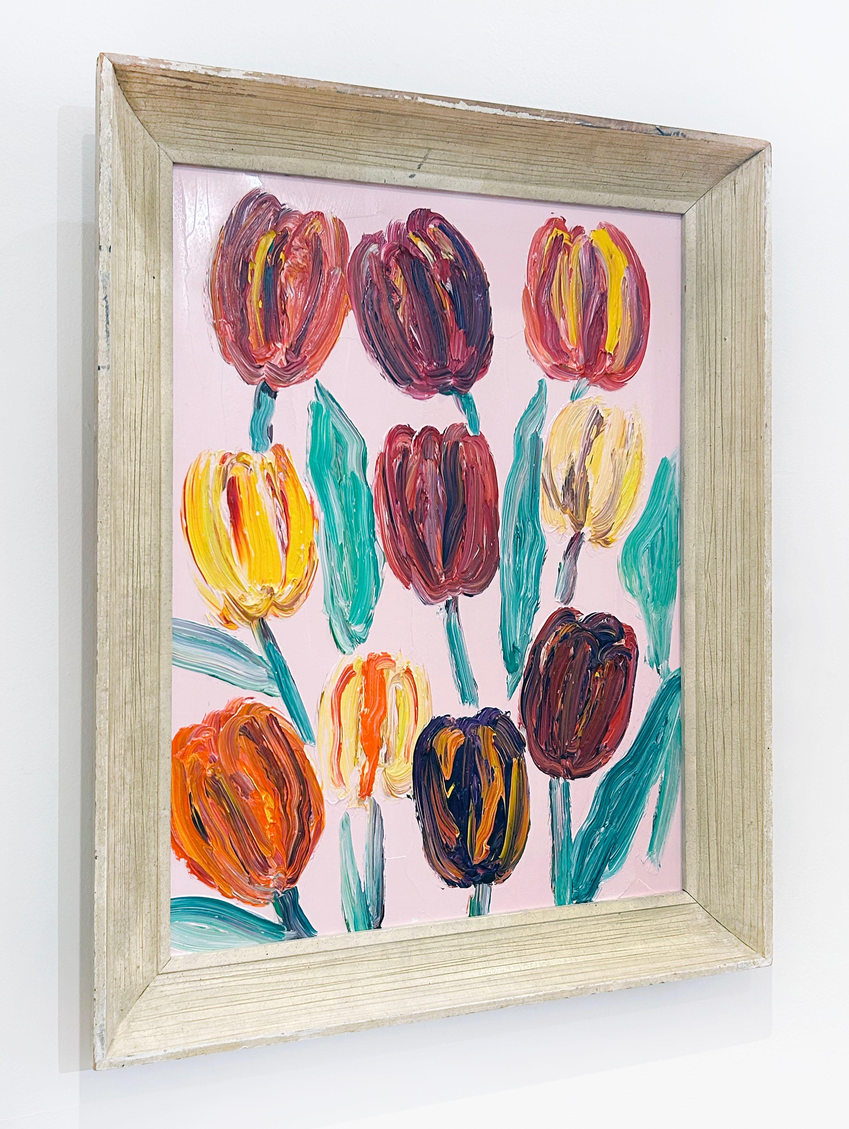 10 Tulips - Beige Still-Life Painting by Hunt Slonem