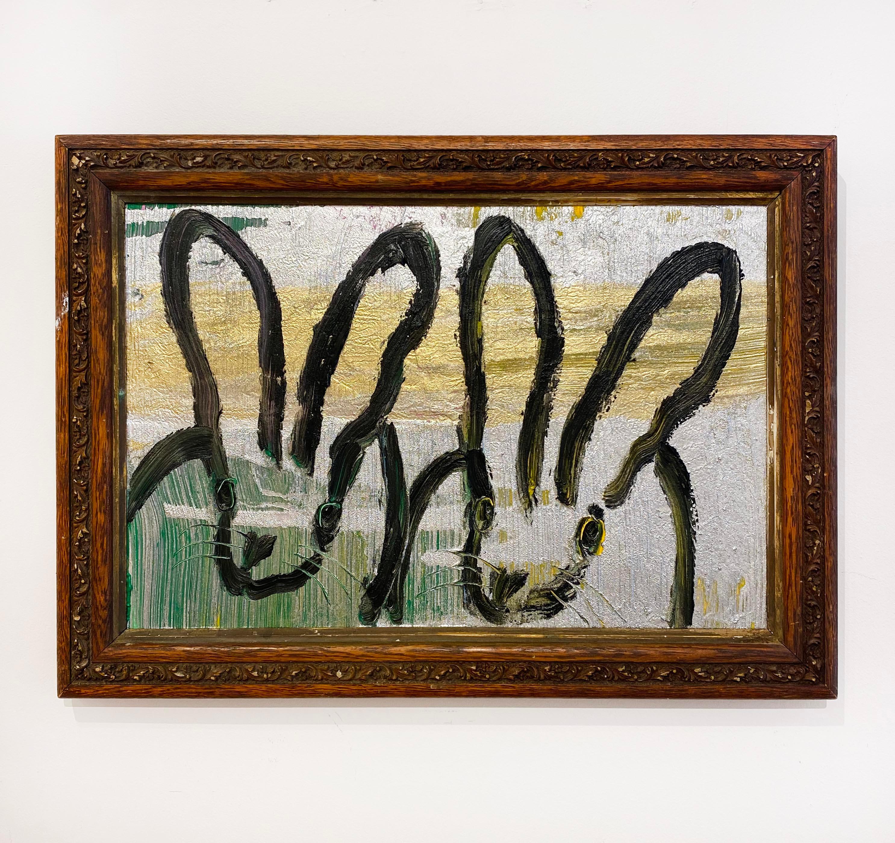 2 Bunnies Metallic - Contemporary Painting by Hunt Slonem