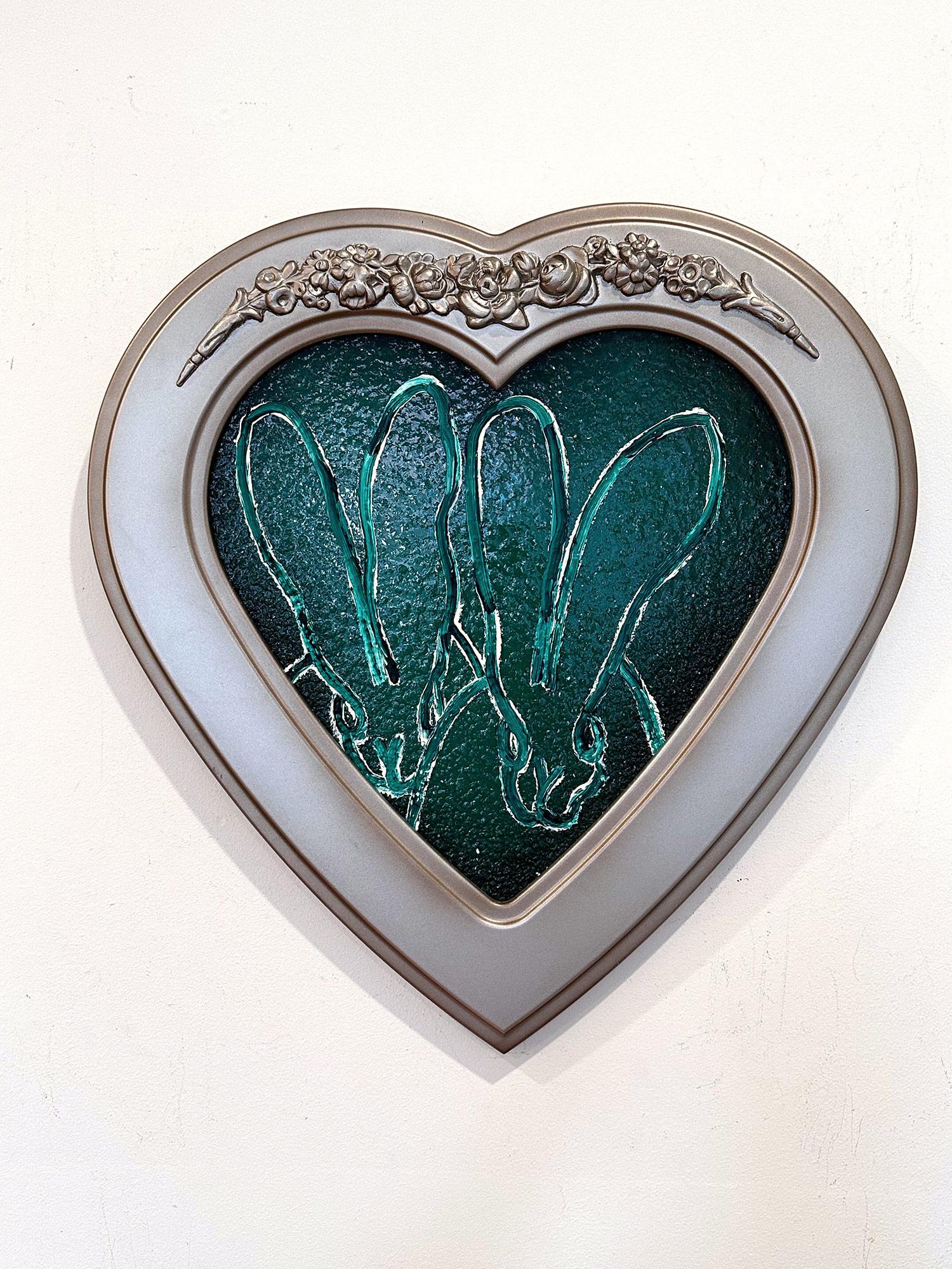Peinture à l'huile de deux chatons en forme de cœur en diamant vert 2 in Green Diamond Heart en vente 6