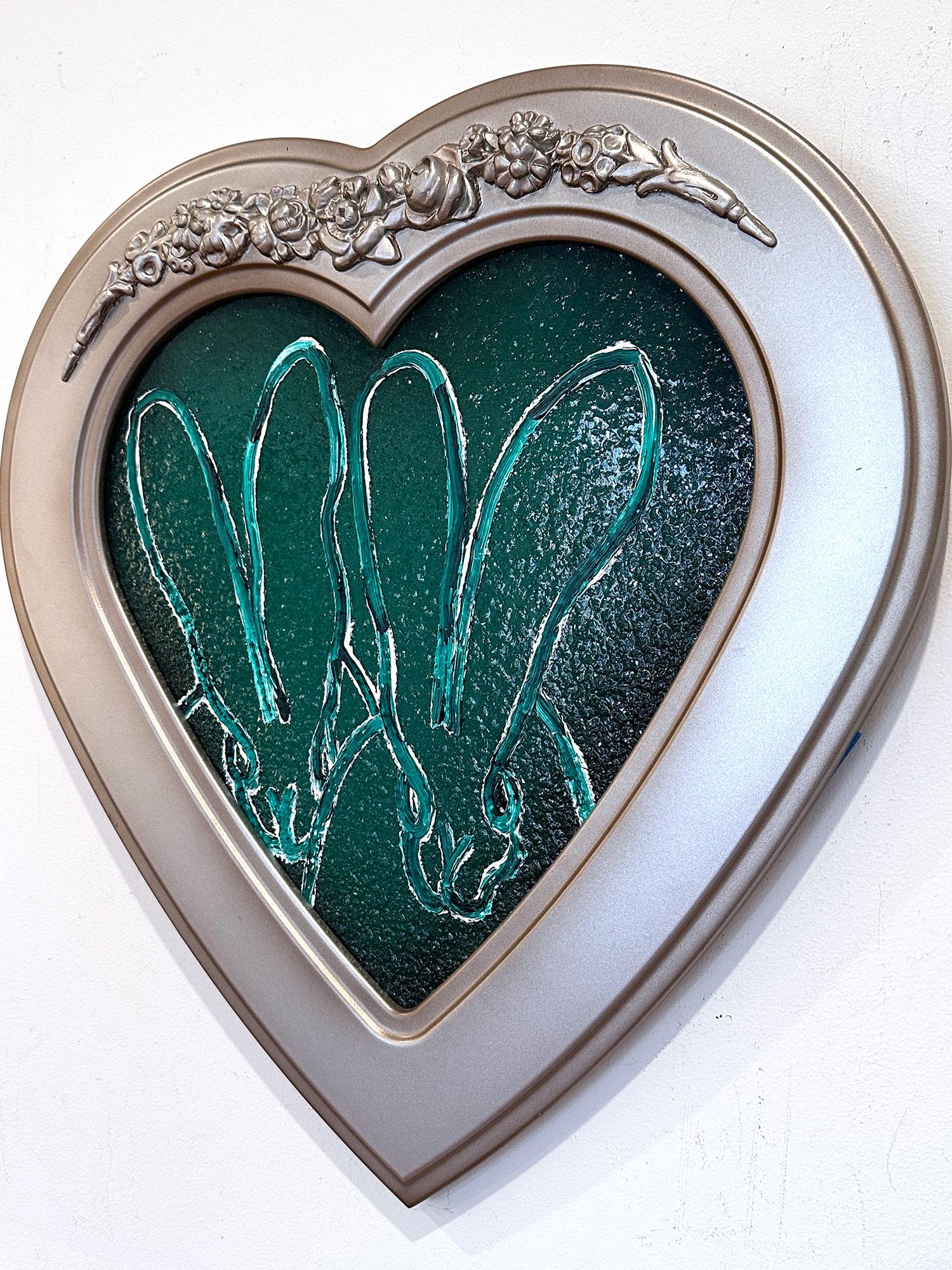 Peinture à l'huile de deux chatons en forme de cœur en diamant vert 2 in Green Diamond Heart en vente 7