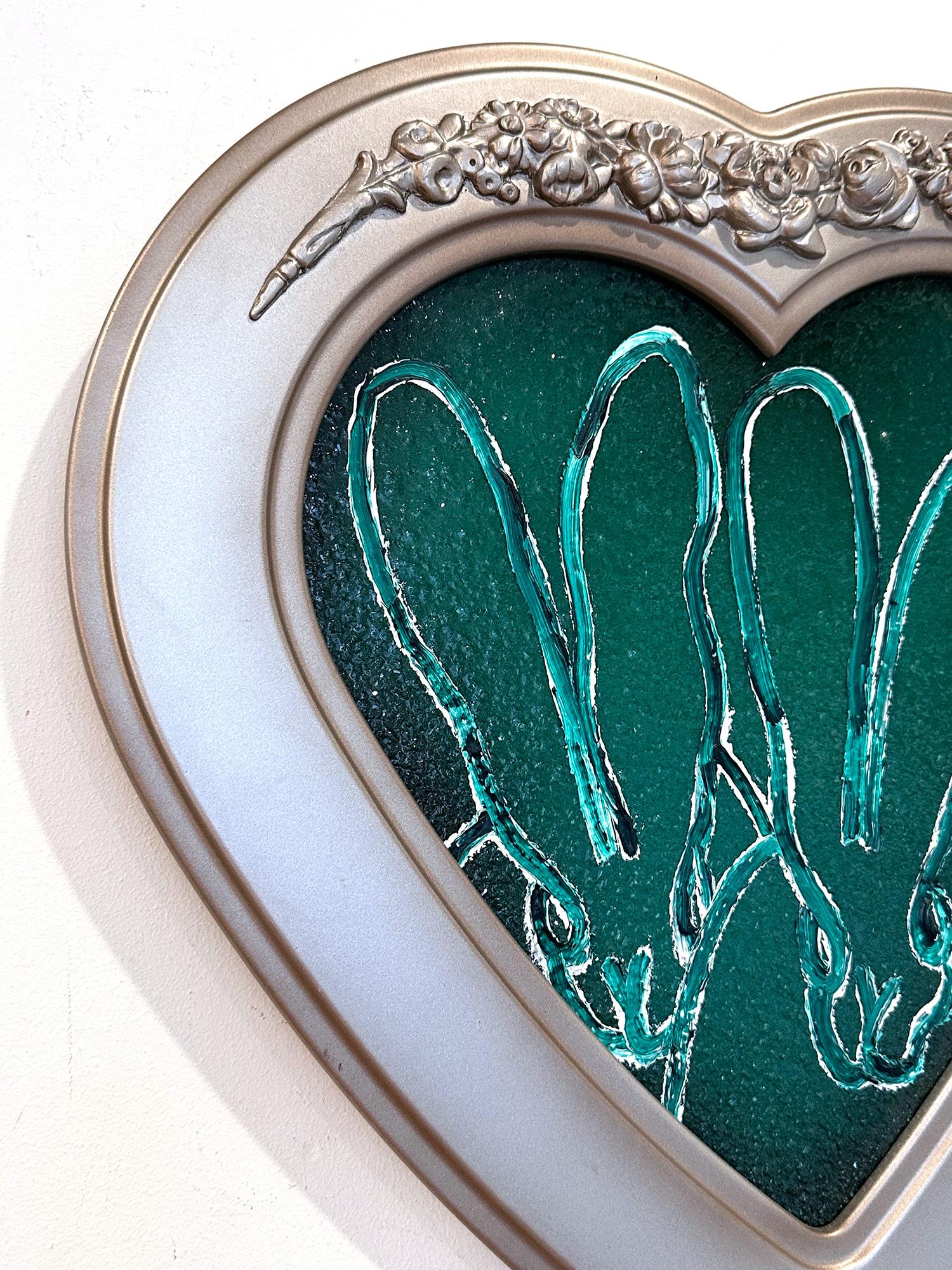 Peinture à l'huile de deux chatons en forme de cœur en diamant vert 2 in Green Diamond Heart en vente 2