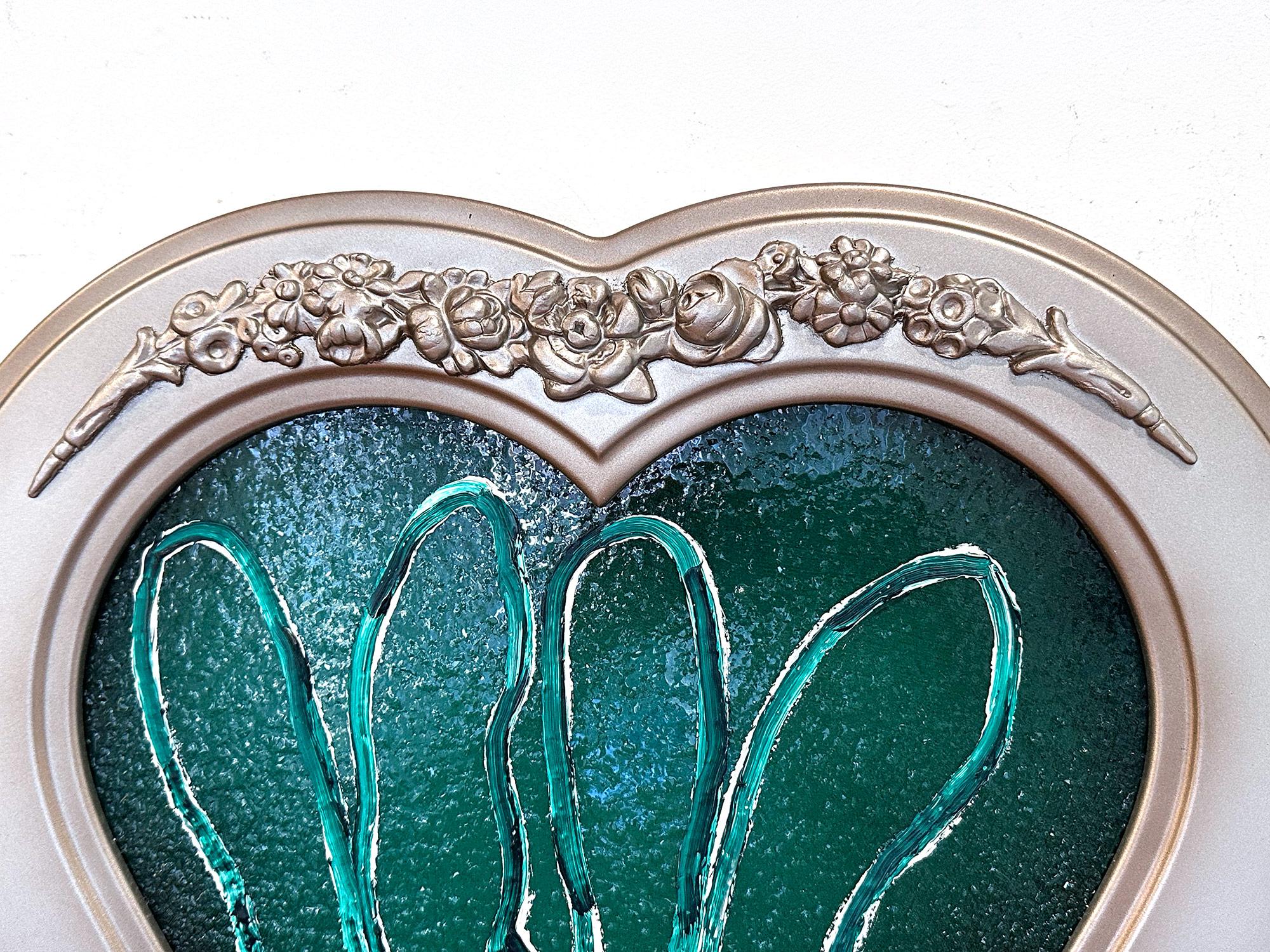 Peinture à l'huile de deux chatons en forme de cœur en diamant vert 2 in Green Diamond Heart en vente 3