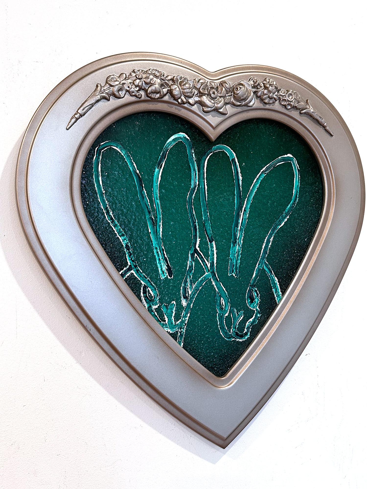 Peinture à l'huile de deux chatons en forme de cœur en diamant vert 2 in Green Diamond Heart en vente 5