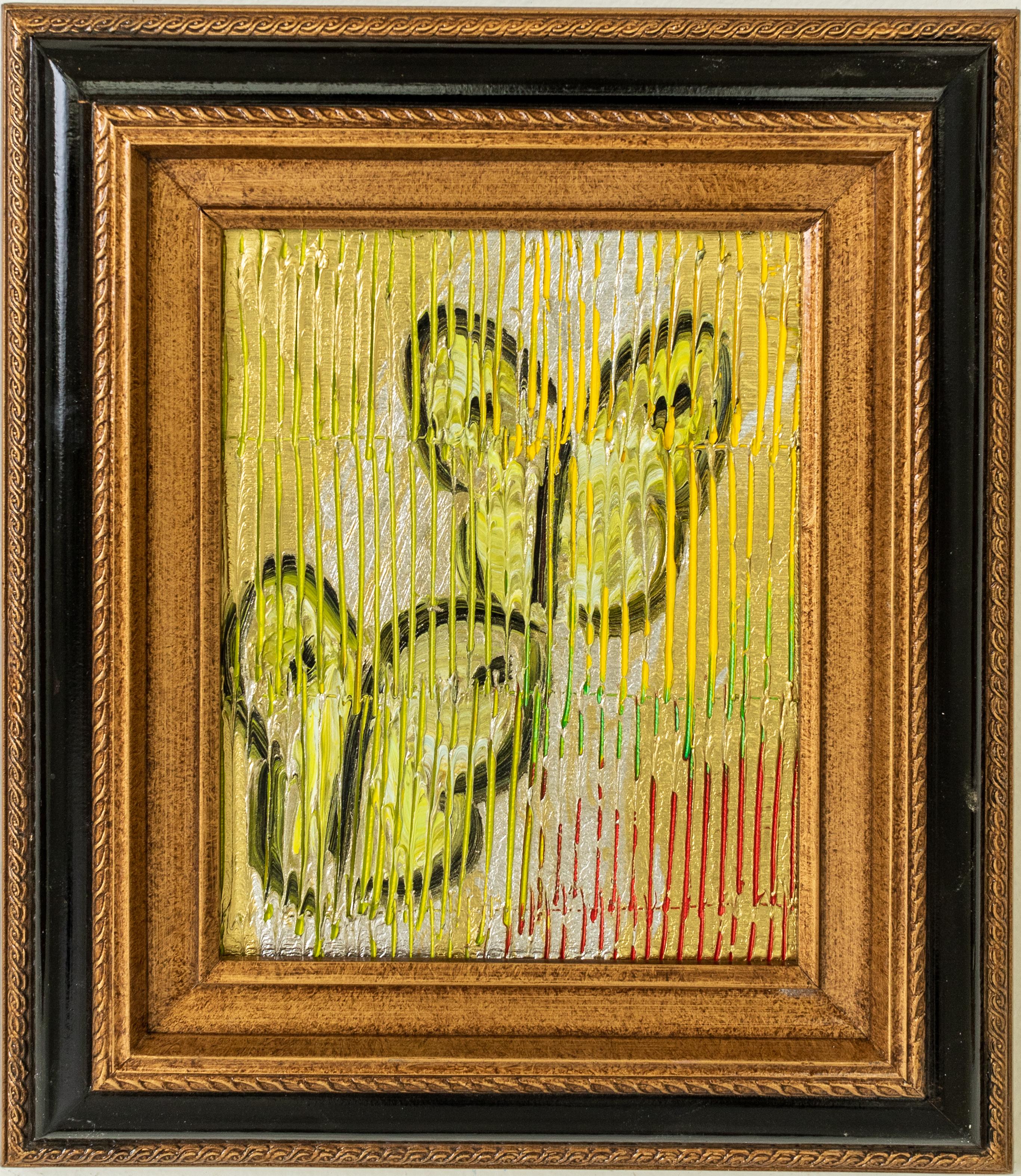 Multicolored butterfly painting by Hunt Slonem  in vintage gold frame. This gestural, neo-expressionist butterfly painting is a wonderful example of Hunt Slonem's signature style. 

Painting size is 10 x 8 and the framed size is 15.5 x 13.5
