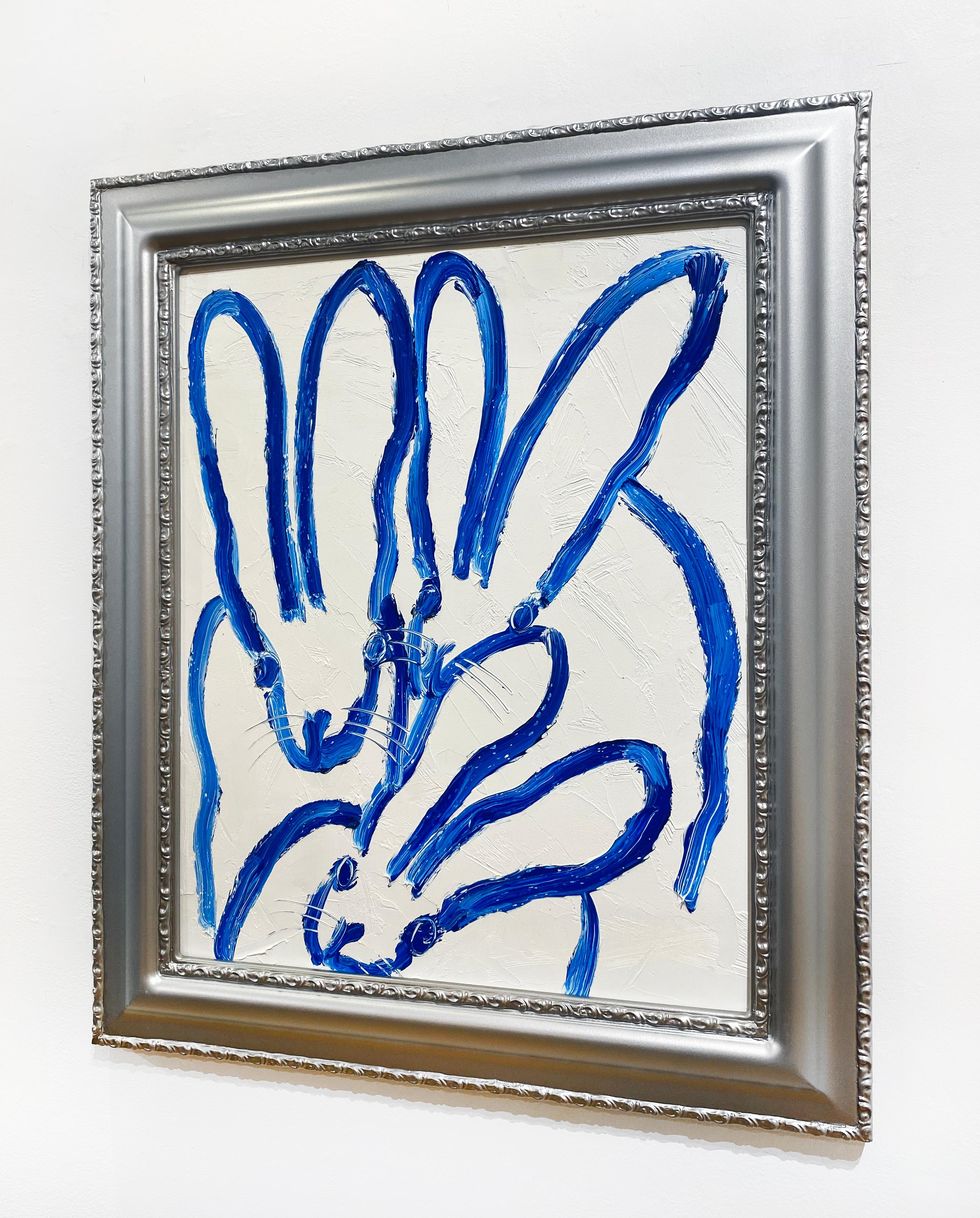 3 Bunnies Blues - Contemporary Painting by Hunt Slonem