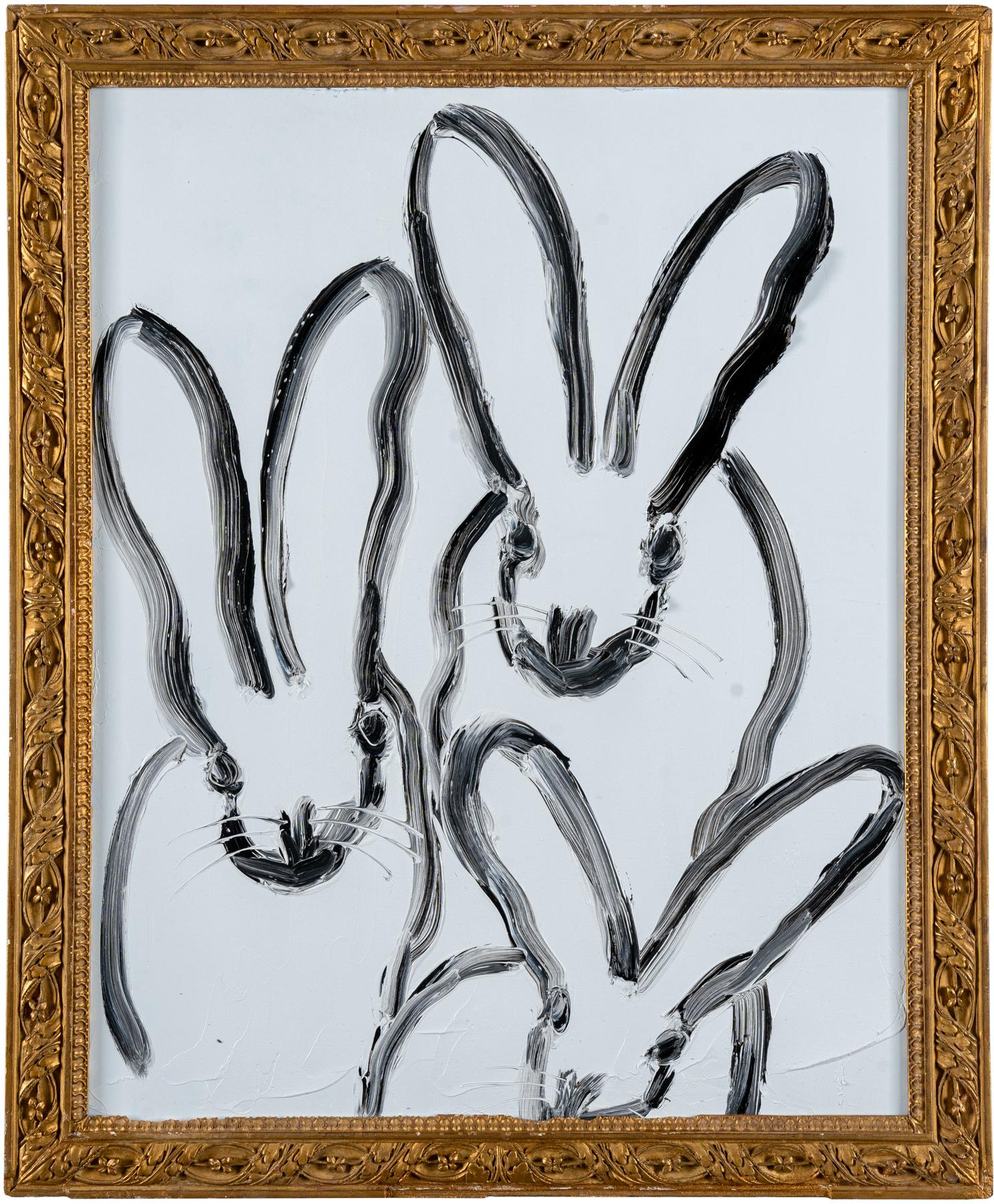 3 Bunnies Blues - Painting by Hunt Slonem