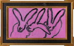 3 Play 9- gestural bunny painting in violet pink and black by Hunt slonem