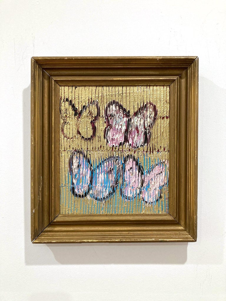4 Butterflies (Butterflies on Gold Background with Scoring) Oil on Wood Panel For Sale 9