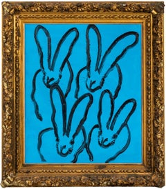 4 in Blue "Bunny Painting" Original Oil Painting in Ornate Gold Vintage Frame