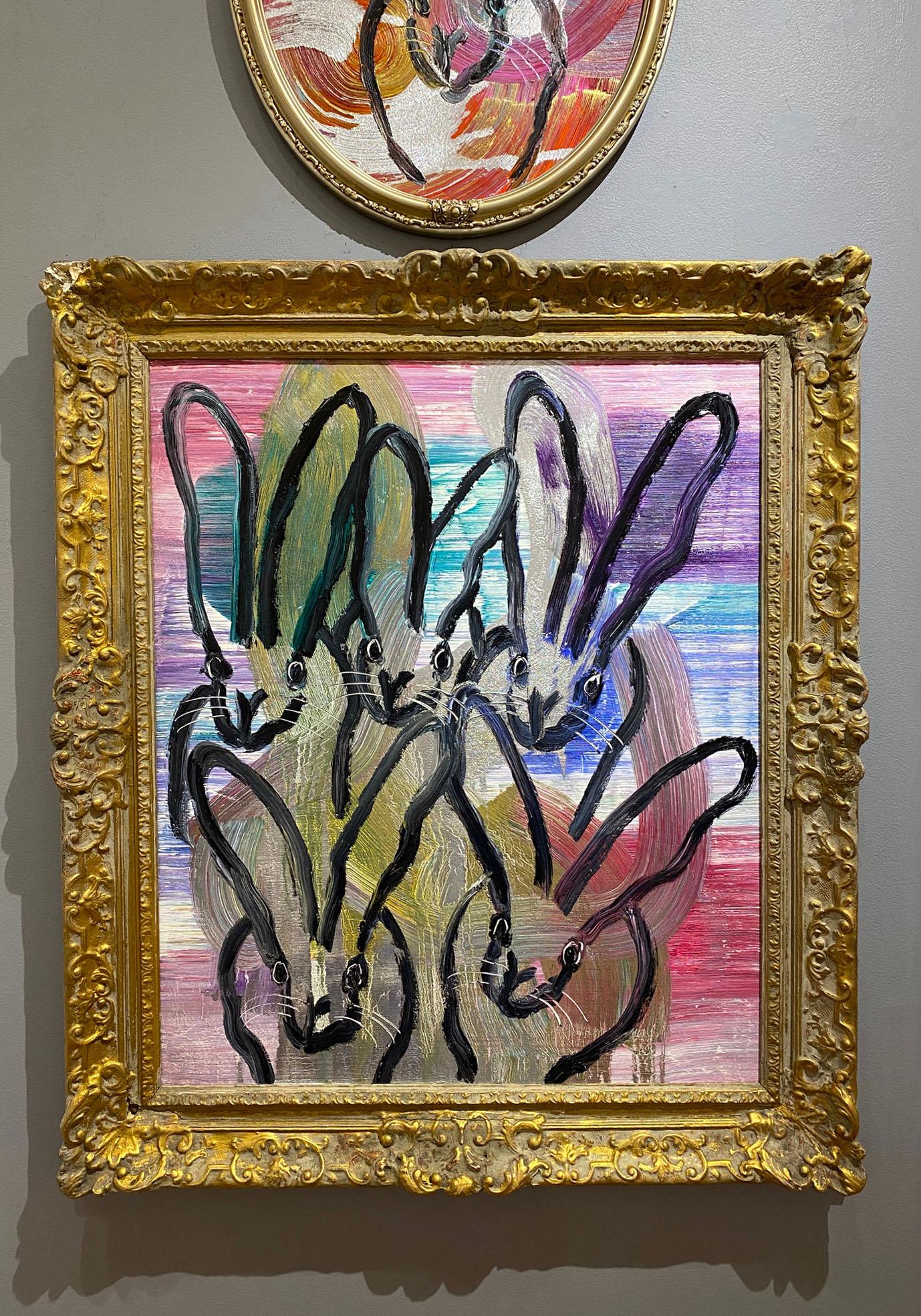 4+1 (Bunnies) - Brown Animal Painting by Hunt Slonem