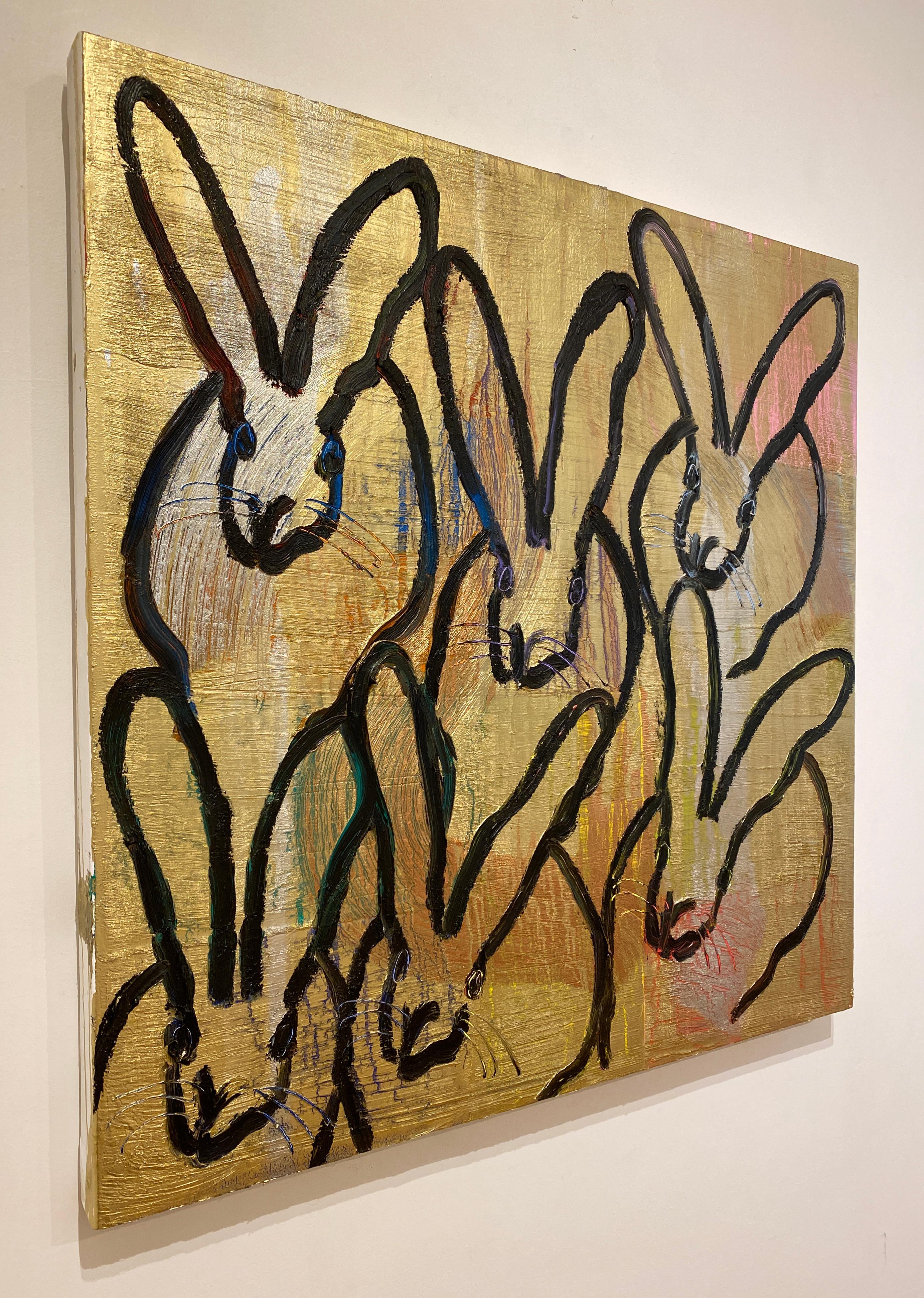 6 Bunnies - Brown Animal Painting by Hunt Slonem