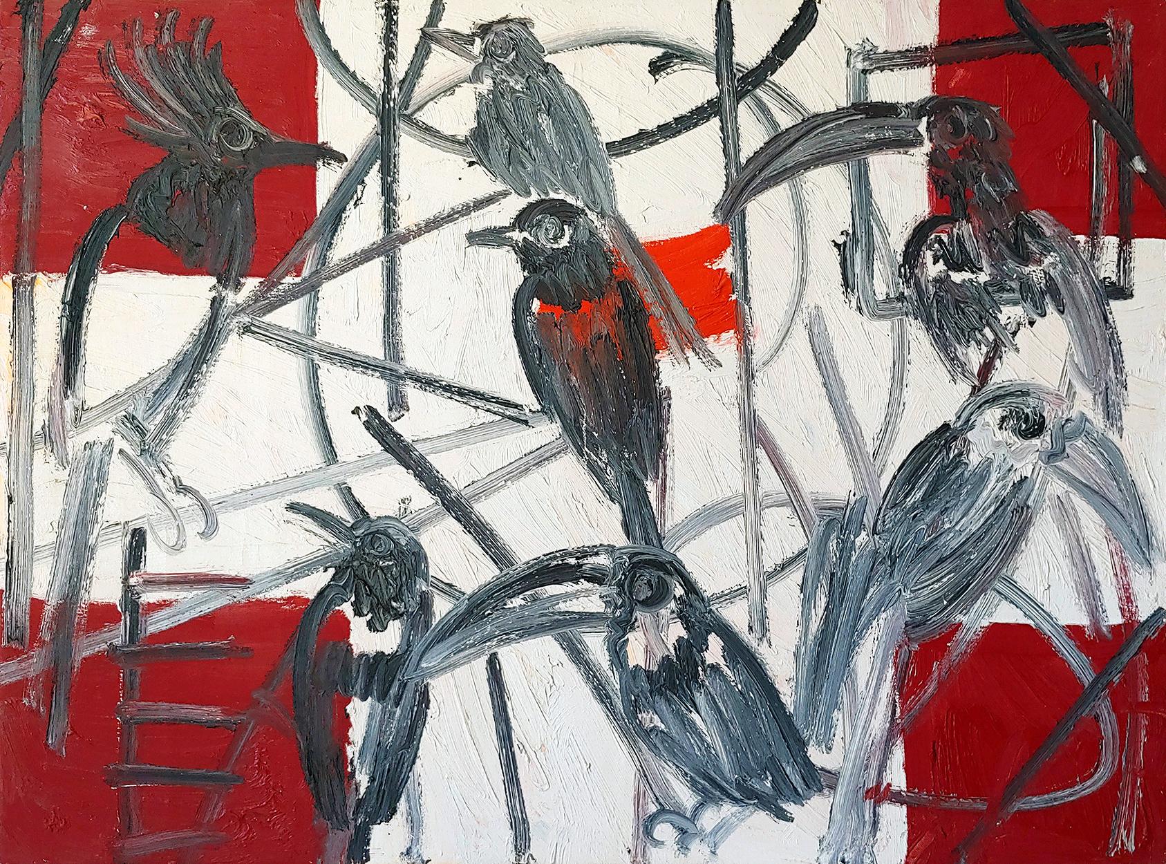 „ Vögel“ Großes Ölgemälde auf Leinwand 36x46 gerahmt.