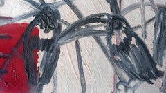 7 Birds Large Oil on Canvas, Neo-Expressionist, Framed, Signed, 1992