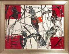 "Uccelli" Olio su tela di grandi dimensioni 36x46 con cornice.