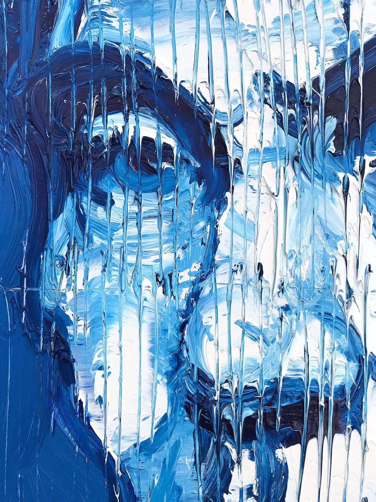 painting with blue background