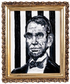 Hunt Slonem "Abraham Lincoln Stripes"  Neoexpressionist Framed Oil on Wood