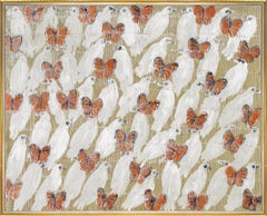Hunt Slonem "Piano di pace di Abramo (martedì)" Olio su tela neoespressionista con cornice