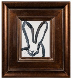 Adorable Mini "Bunny Painting" Original White Oil Painting in Vintage Frame