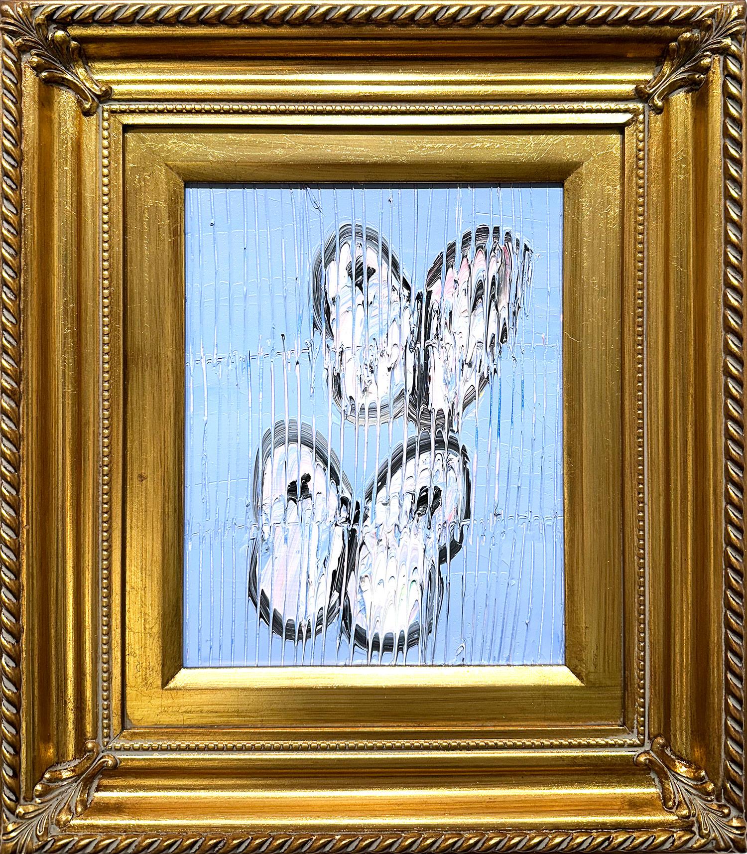 Hunt Slonem Animal Painting – „Air Fare“ Weiße Schmetterlinge auf Periwinkle-Blauem Hintergrund mit Wandleuchterrahmen, gerahmt