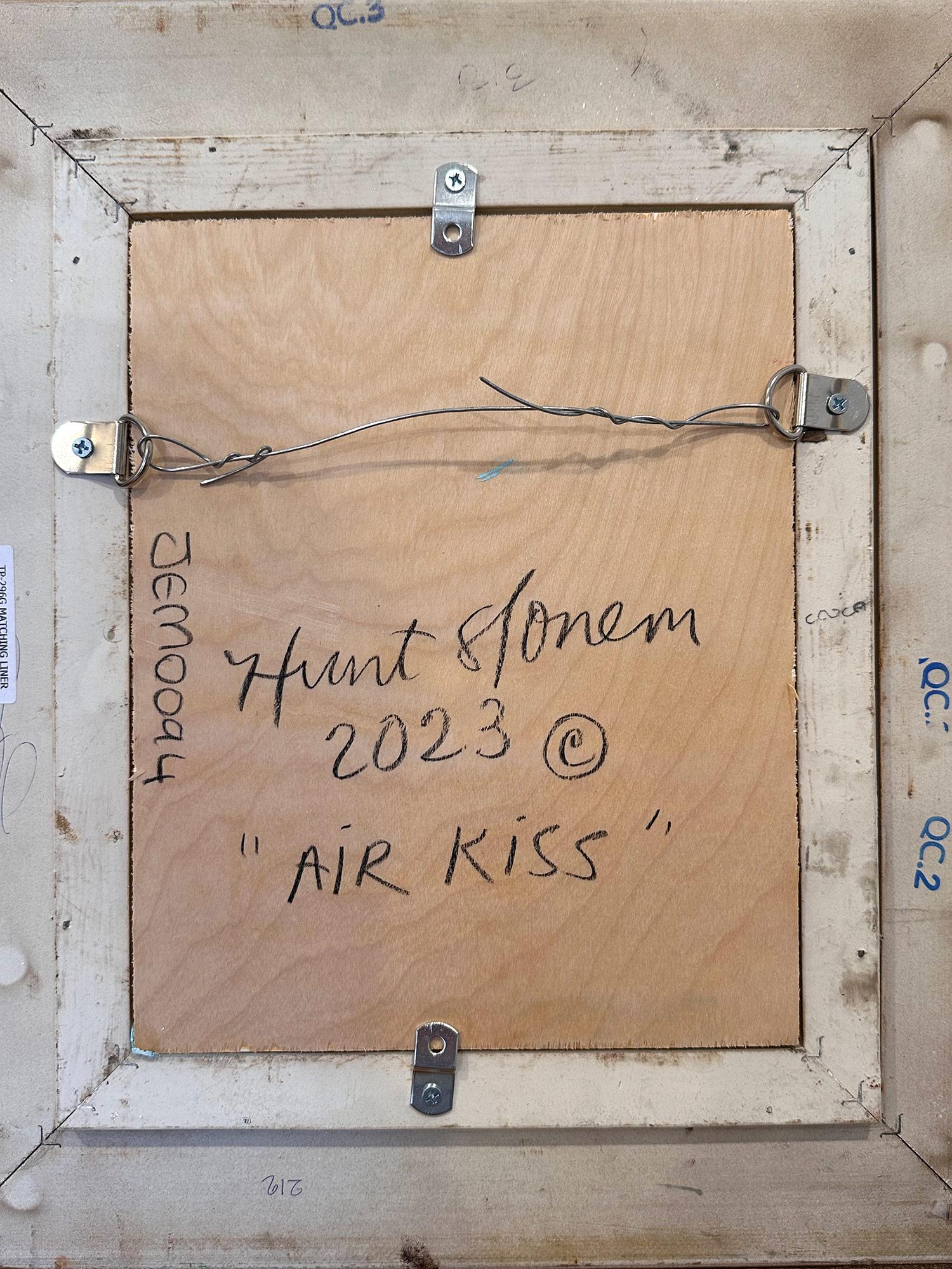 „Air Kiss“ Schwarzer Hase auf Periwinkle Himmelblauer Hintergrund Ölgemälde auf Holz 8