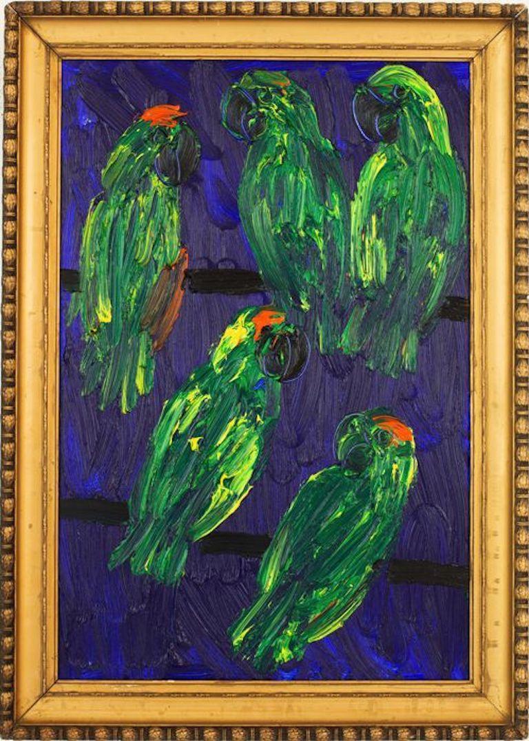 Amazons by Hunt Slonem

Green Parrots on Branch, Blue Background

Hunt Slonem is an American painter, sculptor, and printmaker whose work uniquely combines representational imagery with Abstract Expressionist renderings. Best known for his colorful