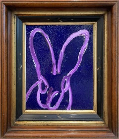 „Amethyst“ Helllila Hase auf lila Hintergrund, Ölgemälde auf Holzplatte