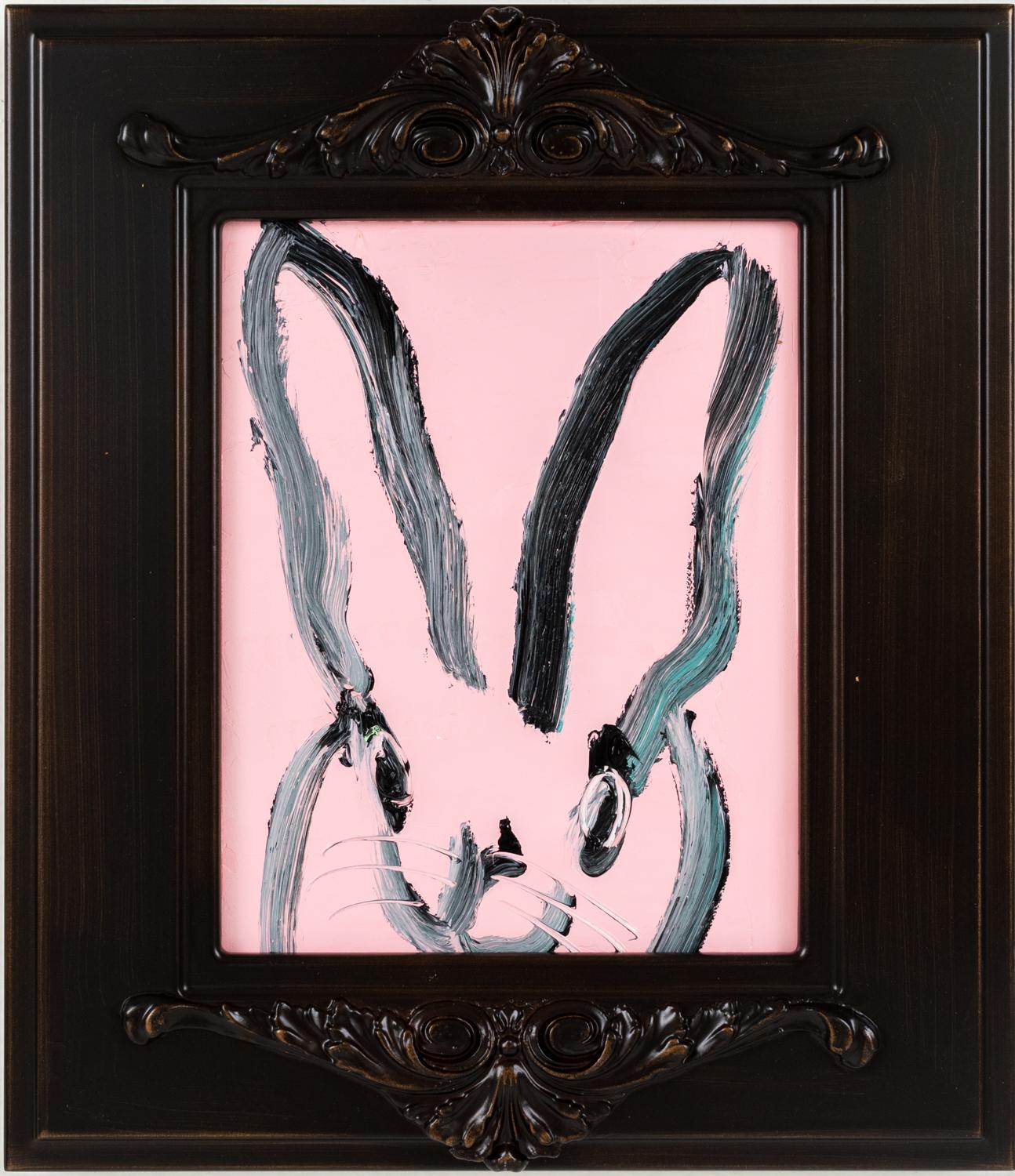 Hunt Slonem Animal Painting - Audry "Bunny Painting" Original Pink Oil Painting in Vintage Frame
