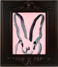 Audry "Bunny Painting" Original Pink Oil Painting in Vintage Frame