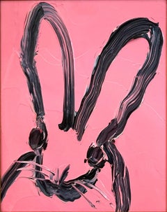 "Australia" Black Outline Bunny on Soft Pink Background Oil Painting Gold Framed