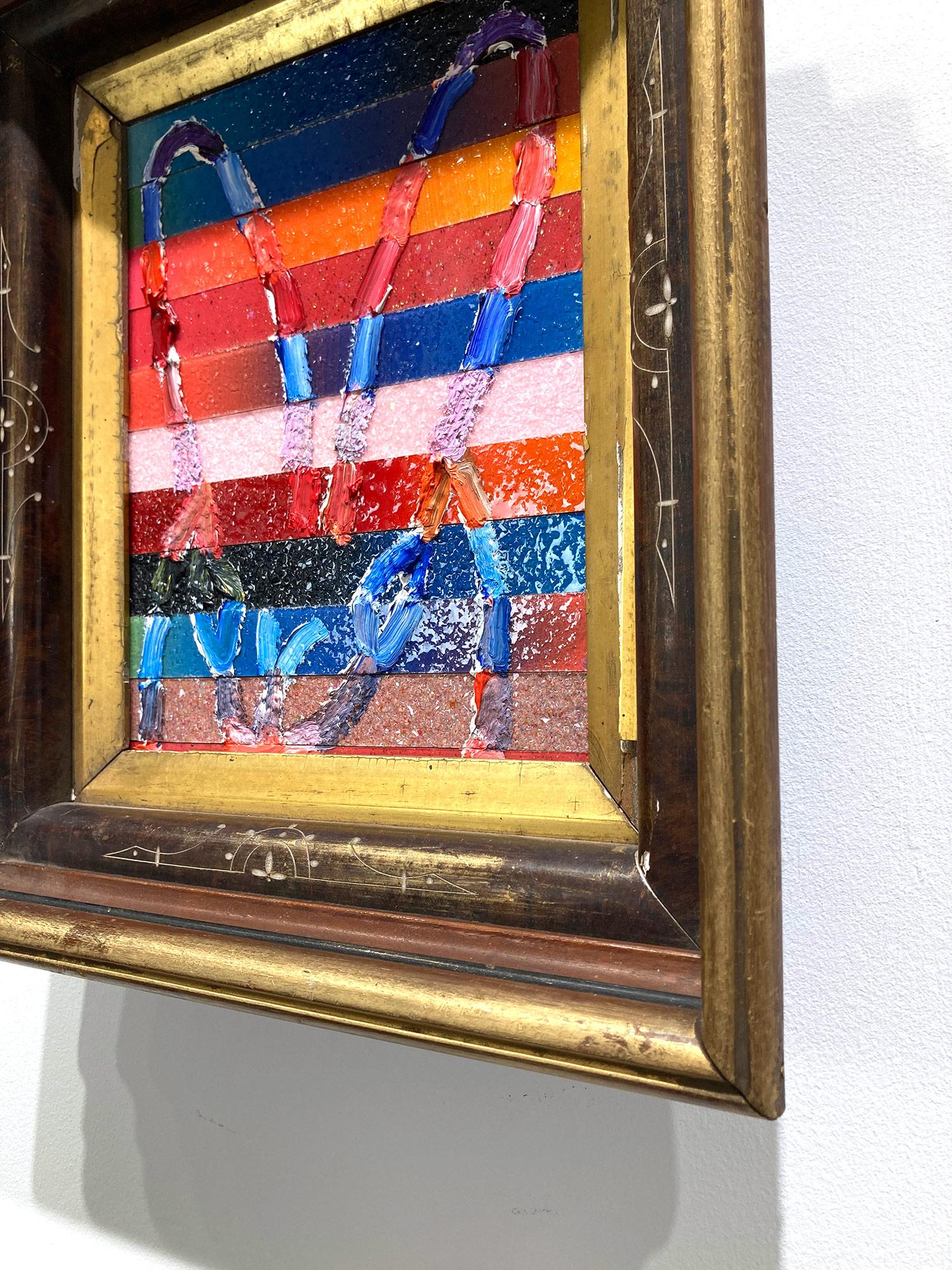 Peinture à l'huile « Banded » sur fond de poussière de diamants à rayures colorées encadrée en vente 5
