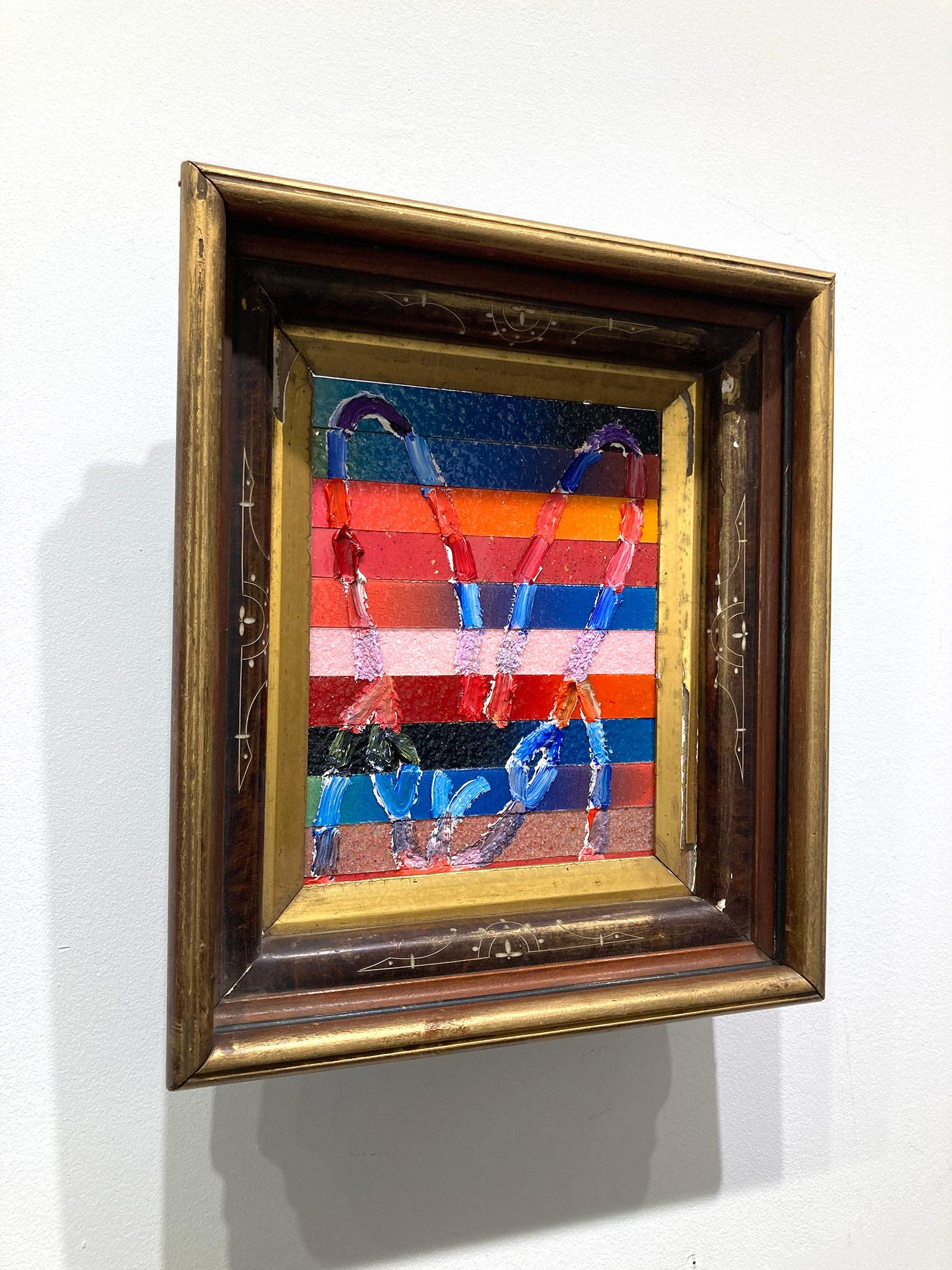Peinture à l'huile « Banded » sur fond de poussière de diamants à rayures colorées encadrée en vente 7