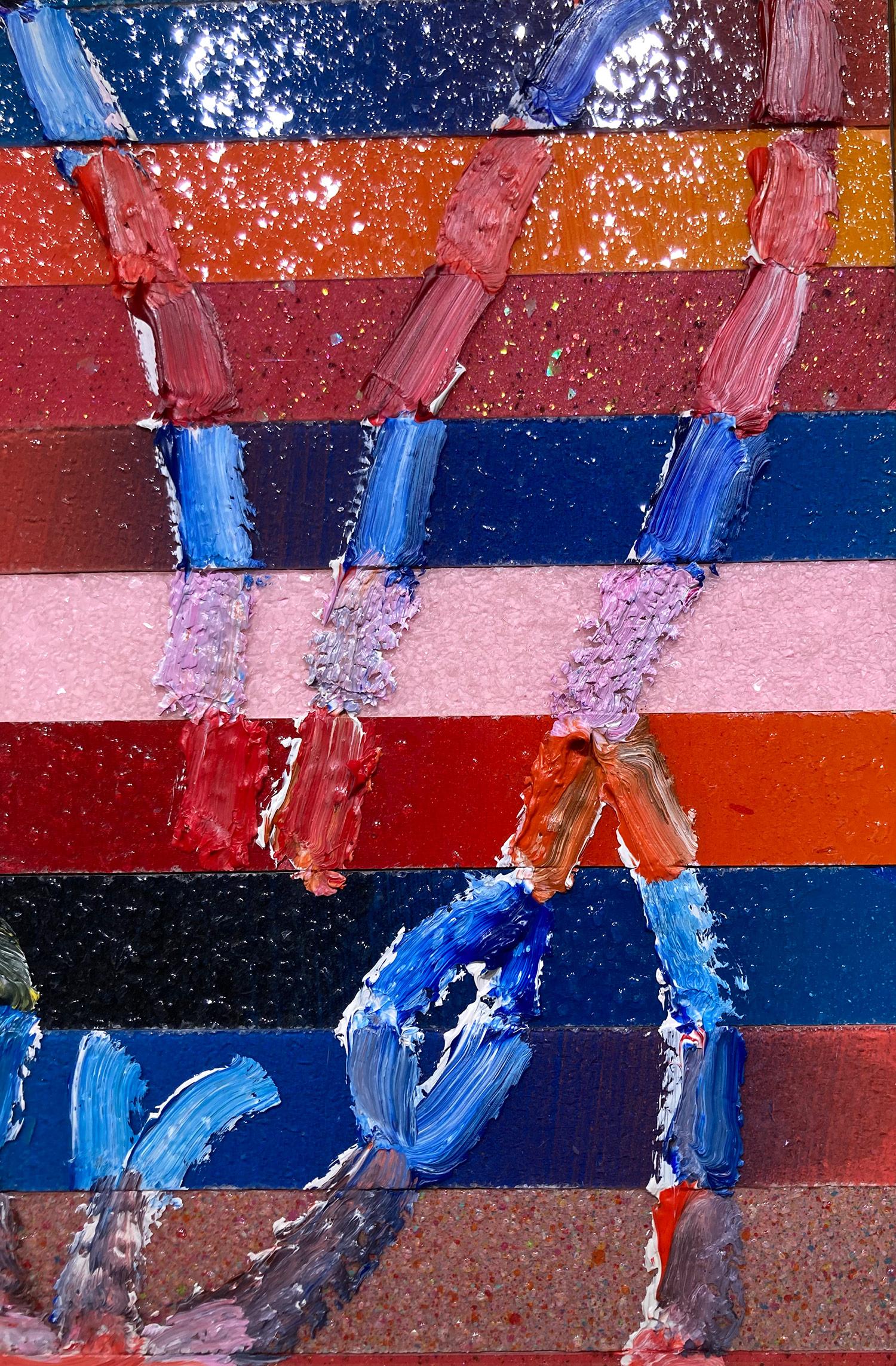 Peinture à l'huile « Banded » sur fond de poussière de diamants à rayures colorées encadrée - Painting de Hunt Slonem