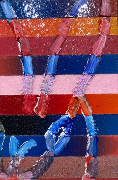 "Banded" Bunny on Colorful Stripes Diamond Dust Background Oil Painting Framed