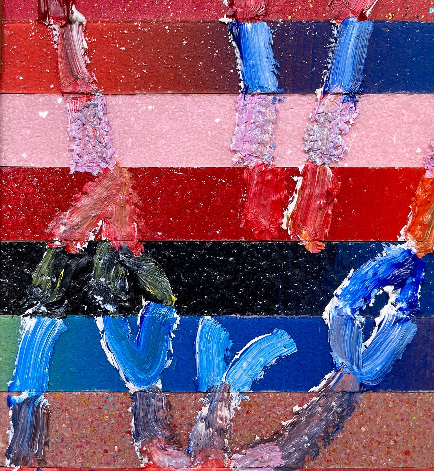 Peinture à l'huile « Banded » sur fond de poussière de diamants à rayures colorées encadrée - Néo-expressionnisme Painting par Hunt Slonem