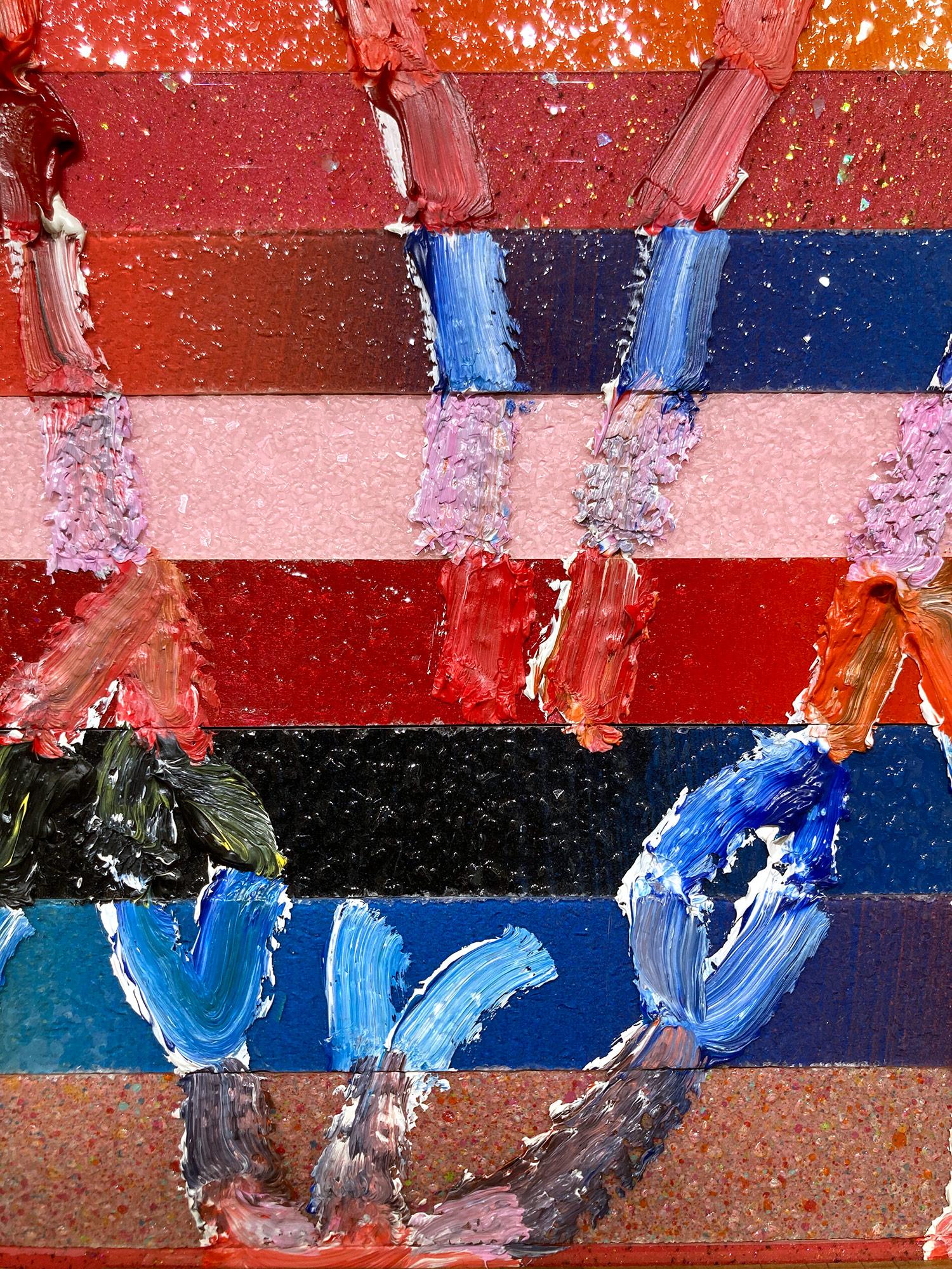 Peinture à l'huile « Banded » sur fond de poussière de diamants à rayures colorées encadrée en vente 1
