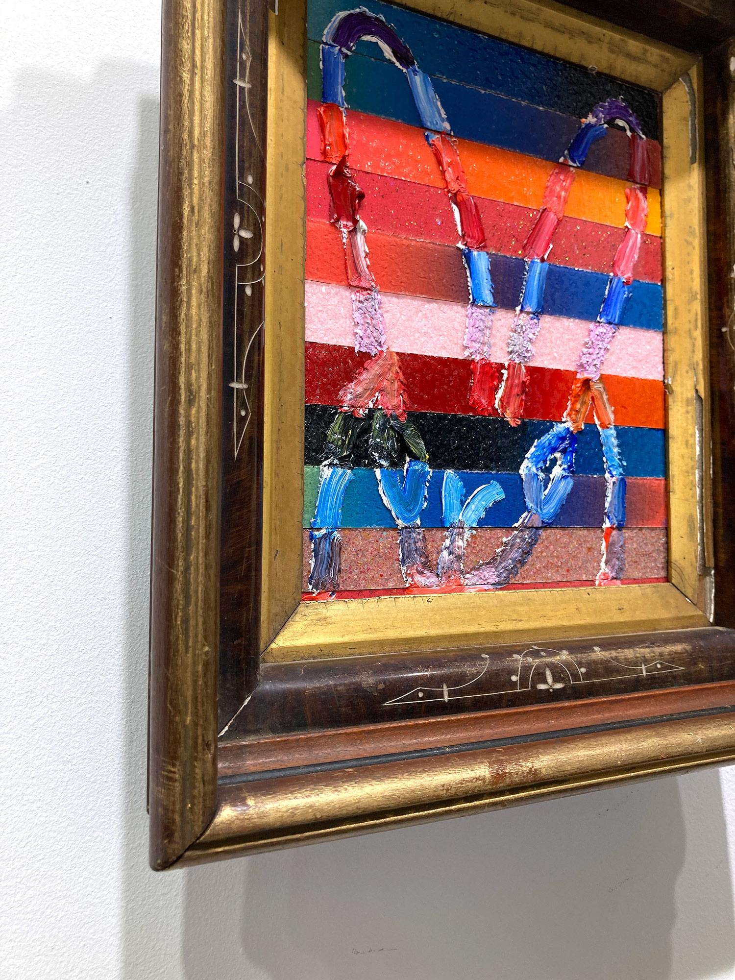 Peinture à l'huile « Banded » sur fond de poussière de diamants à rayures colorées encadrée en vente 2