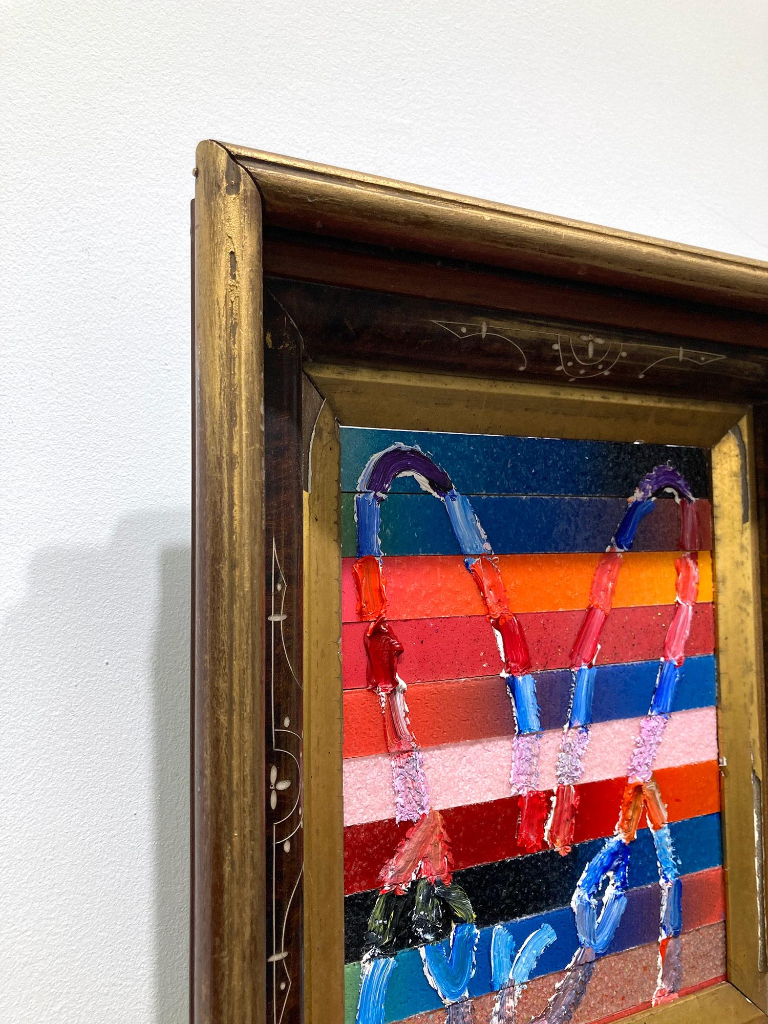 Peinture à l'huile « Banded » sur fond de poussière de diamants à rayures colorées encadrée en vente 3