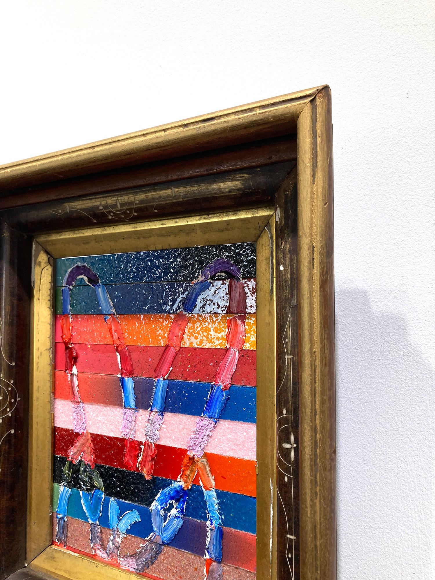 Peinture à l'huile « Banded » sur fond de poussière de diamants à rayures colorées encadrée en vente 4