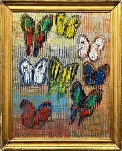 "Banded Purple" Butterflies on Gold Background with Scoring Oil on Wood Panel