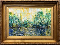 "Bayou Casino" Blue Yellow & Green toned Landscape Contemporary Oil Painting