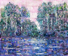 "Bayou Teche (St. Mary's)" Blue, Pink Purple & Green Contemporary Landscape