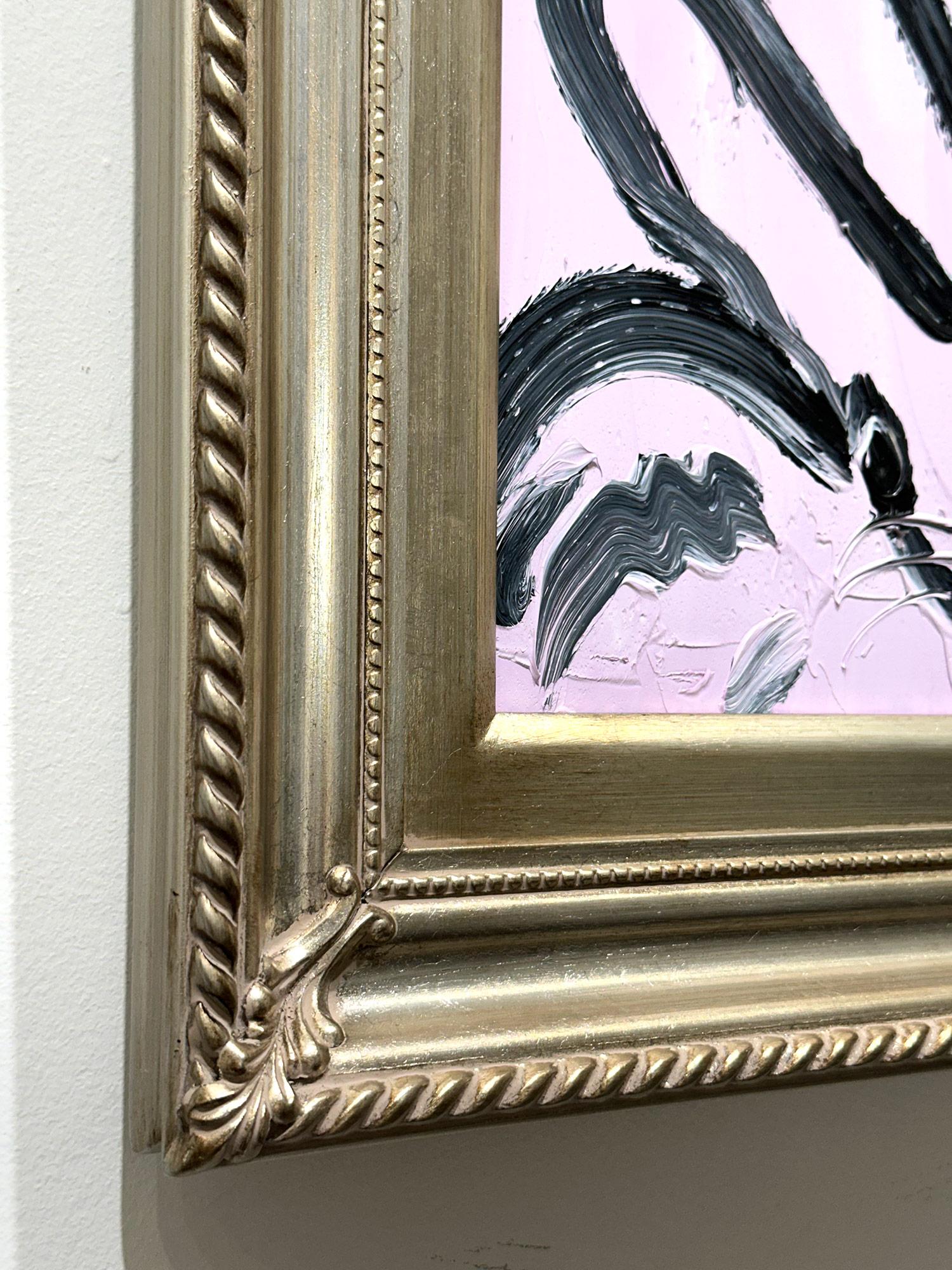 „Benson“ Schwarzer Hase auf hellem, lavendelfarbenem Hintergrund, Ölgemälde auf Holzplatte im Angebot 5