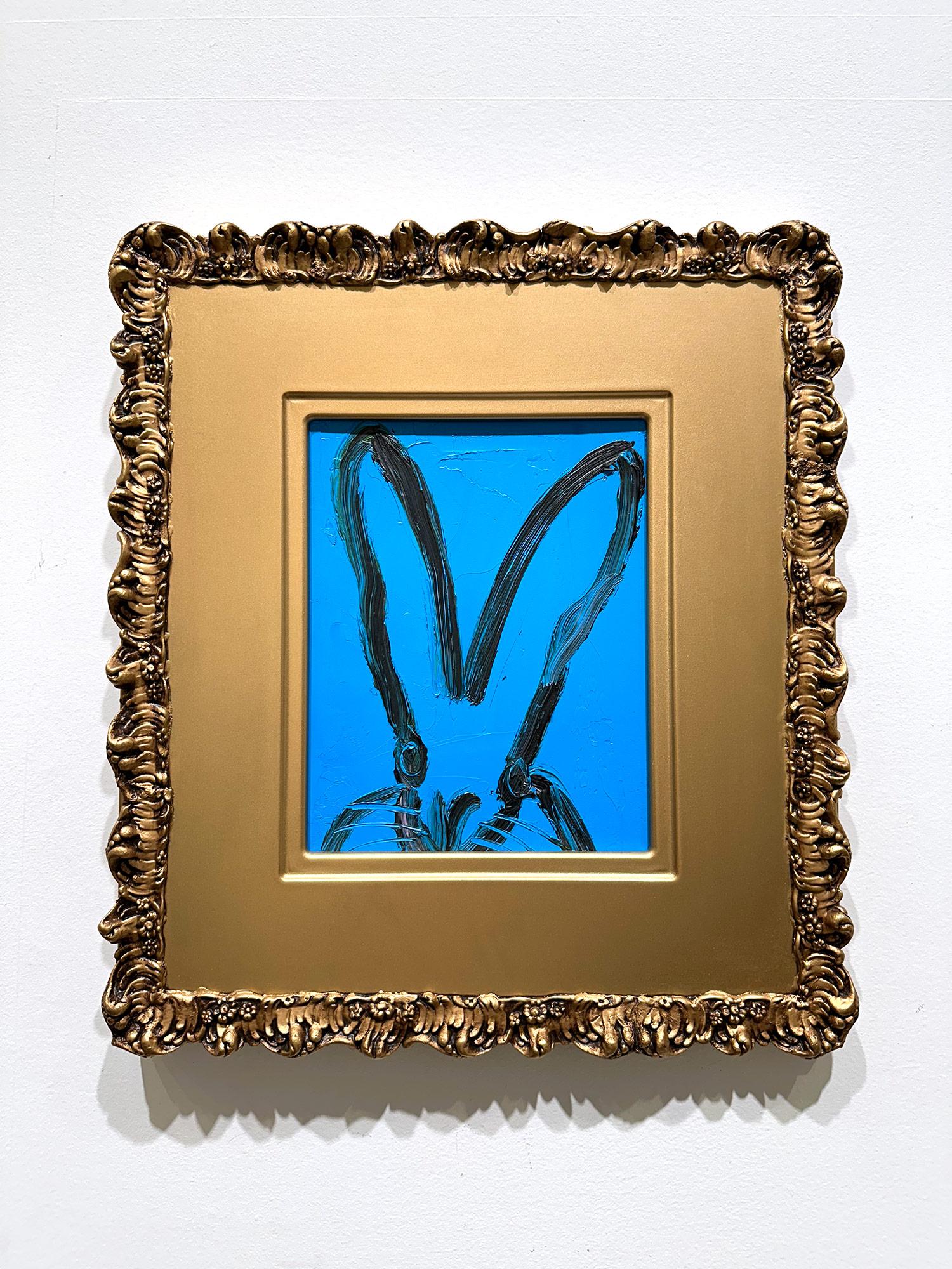 „Billy“ Schwarzer Hase auf französischem blauem Hintergrund, Ölgemälde auf Holz, gerahmt  im Angebot 7