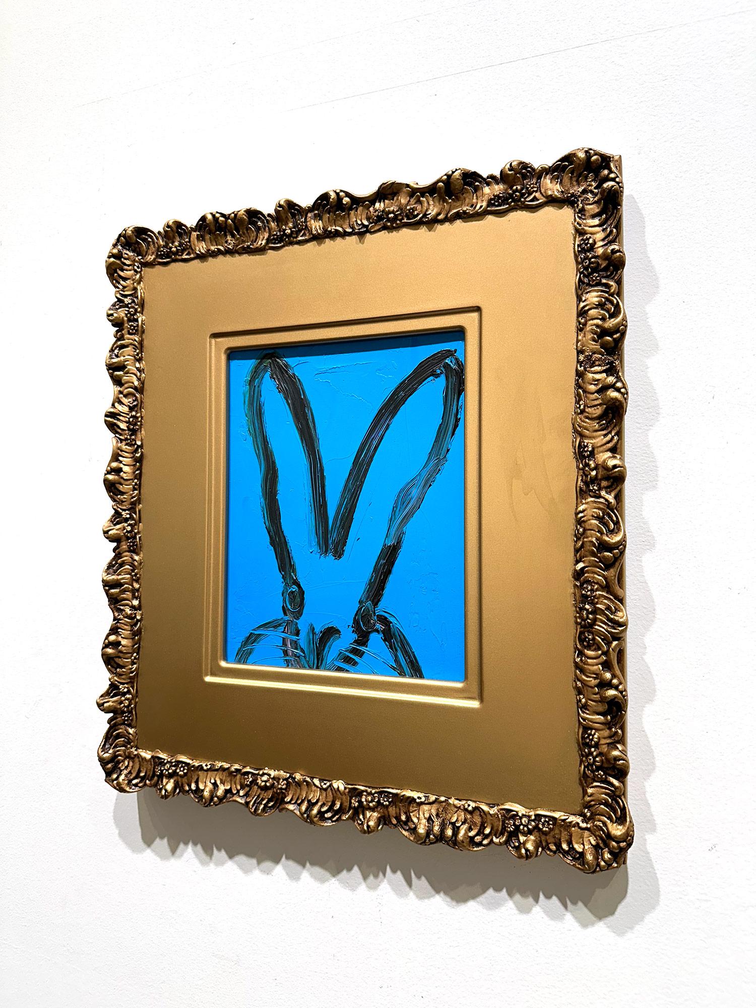 „Billy“ Schwarzer Hase auf französischem blauem Hintergrund, Ölgemälde auf Holz, gerahmt  im Angebot 8