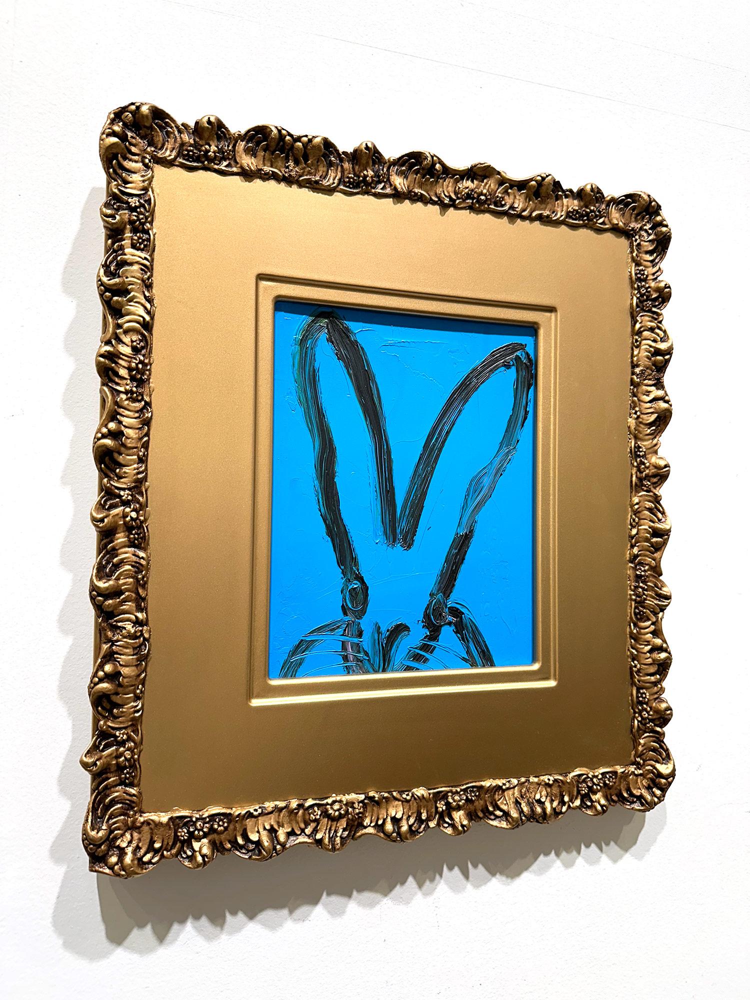 „Billy“ Schwarzer Hase auf französischem blauem Hintergrund, Ölgemälde auf Holz, gerahmt  im Angebot 9