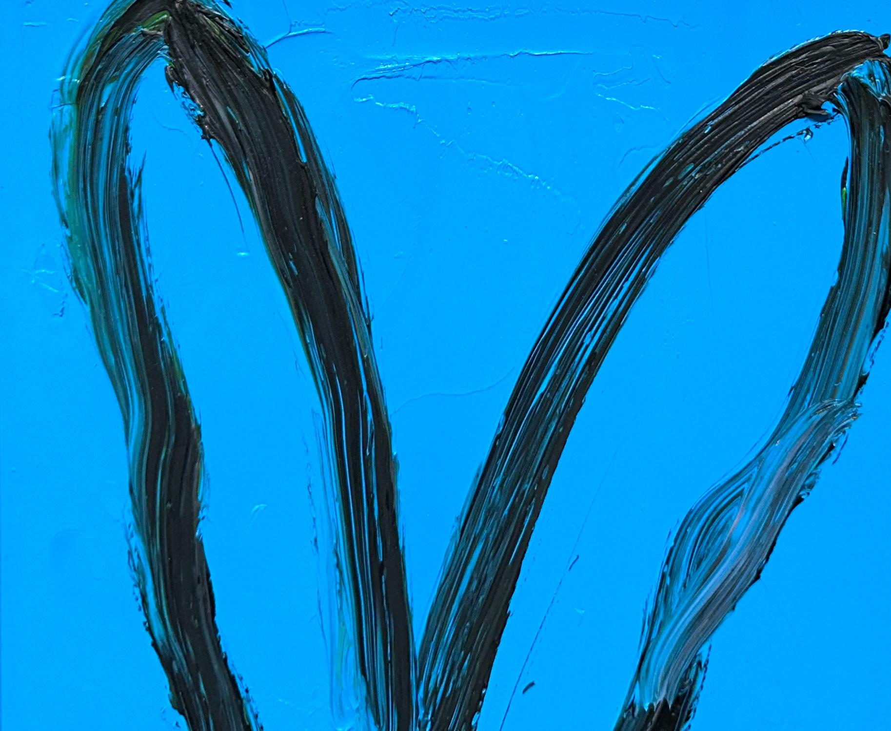 „Billy“ Schwarzer Hase auf französischem blauem Hintergrund, Ölgemälde auf Holz, gerahmt  (Neue Wilde), Painting, von Hunt Slonem
