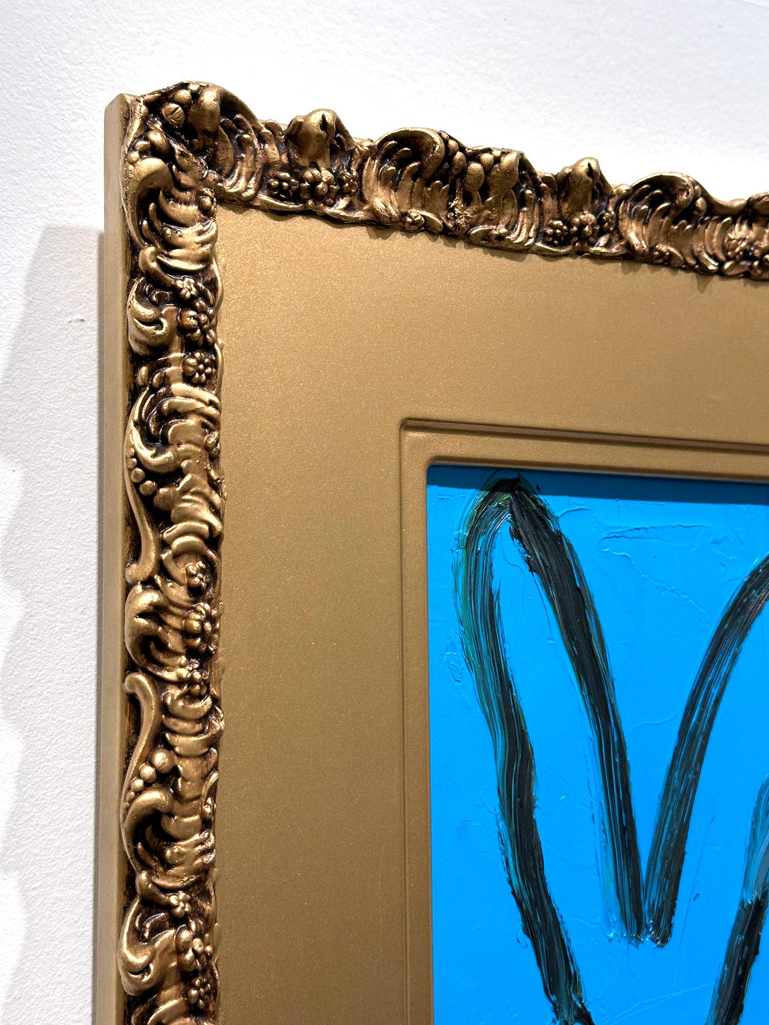 „Billy“ Schwarzer Hase auf französischem blauem Hintergrund, Ölgemälde auf Holz, gerahmt  im Angebot 4