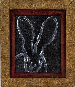"Black Diamond" (Bunny on Black Diamond Dust) Oil Painting on Wood Panel